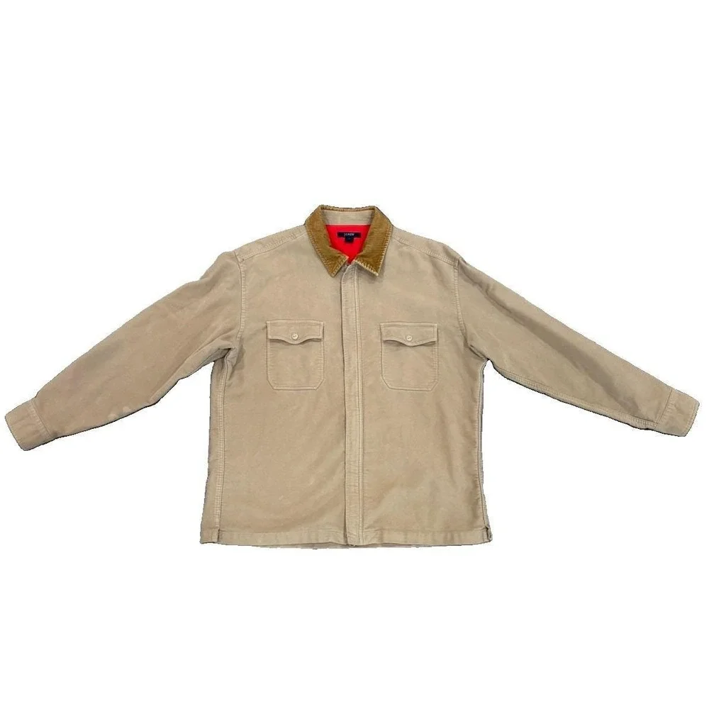 J Crew Vintage Mens Barn Jacket Large Beige Tan Corduroy Collar Chore Coat 61772